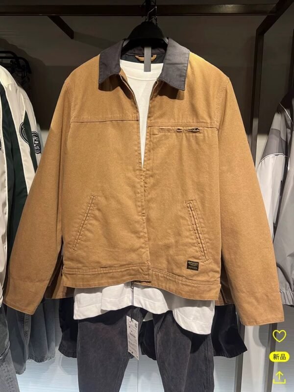 Classic Zara-Style Brown Utility Jacket with Contrast Collar