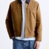 Classic Zara-Style Brown Utility Jacket with Contrast Collar