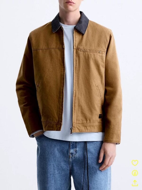 Classic Zara-Style Brown Utility Jacket with Contrast Collar