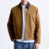 Classic Zara-Style Brown Utility Jacket with Contrast Collar