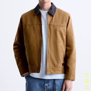 Classic Zara-Style Brown Utility Jacket with Contrast Collar