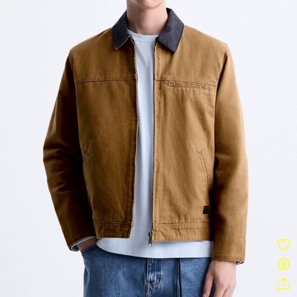 Classic Zara-Style Brown Utility Jacket with Contrast Collar